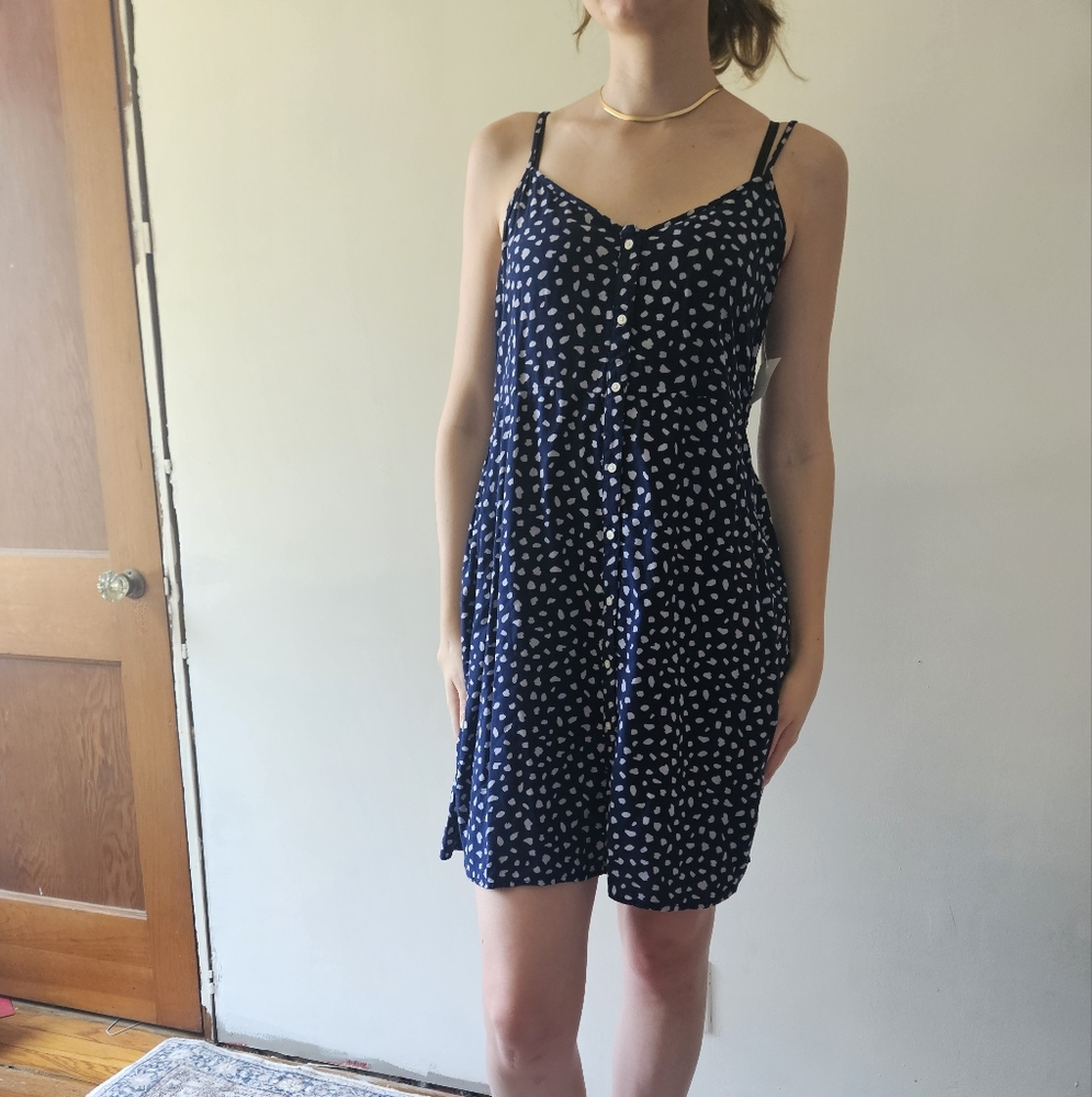 Aerie Navy Blue Mini Dress with White Pattern